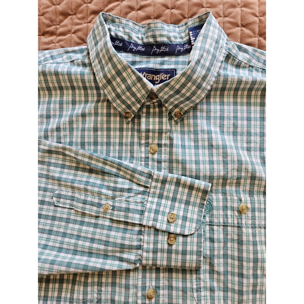 Wrangler George Strait Collection Green White Plaid Long Sleeve Shirt, Sz. XXL